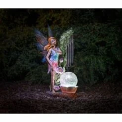 Solar Powered Garden Fairy With Wind Chime -Garden Furniture Store 331455 garden fairy with solar crackle ball and windchime 2