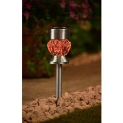 Crystal Top Glass Solar Post Light 4pk -Garden Furniture Store 341965 4pk crystal top post light red solar1