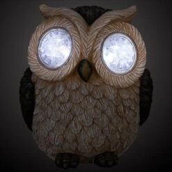 B&M Solar Resin Owl With Crystal Eyes - Brown -Garden Furniture Store 342059 crystal eyes owl brown copy