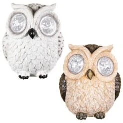 B&M Solar Resin Owl With Crystal Eyes - Brown -Garden Furniture Store 342059 crystal eyes owl group