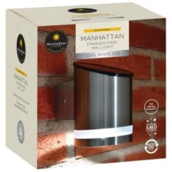 Manhattan Solar Powered Wall Light -Garden Furniture Store 366488 masoon and jones manhattan solar powered stainless steel wall light cool white led