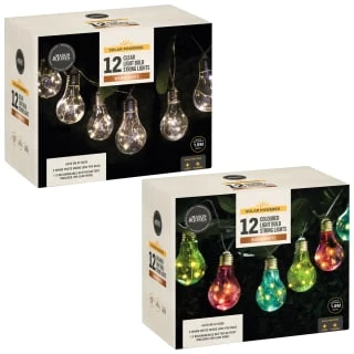Solar Powered 12 Coloured Light Bulb String LED Lights - Warm White 3 Solar Powered 12 Coloured Light Bulb String LED Lights - Warm White - Image 3