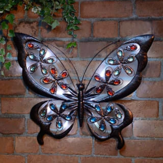 Solar Powered Metal Jewelled Butterfly Wall Art 1 Solar Powered Metal Jewelled Butterfly Wall Art