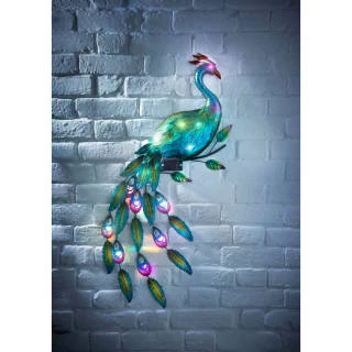 Solar Powered Metal Peacock Wall Art 1 Solar Powered Metal Peacock Wall Art