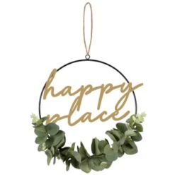 B&M Botanical Garden Hanging Hoop With Slogan -Garden Furniture Store 379615 botanical garden metal hoop with gold wording and leaves happy place