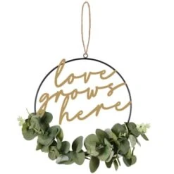 B&M Botanical Garden Hanging Hoop With Slogan -Garden Furniture Store 379615 botanical garden metal hoop with gold wording and leaves love grows here