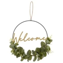 B&M Botanical Garden Hanging Hoop With Slogan -Garden Furniture Store 379615 botanical garden metal hoop with gold wording and leaves welcome