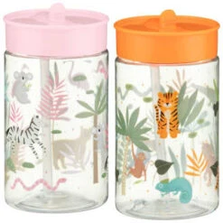 B&M Little Safari Kids Cup With Straw Lid - Pink -Garden Furniture Store 381253 381254 kids print cup lid and straw group1