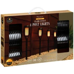 Morocco Solar Powered Flame Effect Post Lights 4pk -Garden Furniture Store 392878 4 pack morocco solar powered flame effect post lights 21