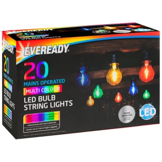 Eveready Mains Powered LED Bulb String Lights 20pk - Multicolour 3 Eveready Mains Powered LED Bulb String Lights 20pk - Multicolour - Image 3