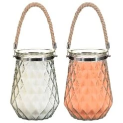 B&M Large Faceted Glass Candle With Rope Handle - Cream -Garden Furniture Store 392940 superbloom large faceted glass candle with rope handle group 2