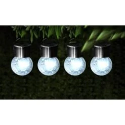 Crackle Glass Hanging Solar Lights 4pk
