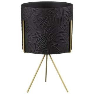 B&M Leaf Embossed Planter On Gold Stand - Black 1 B&M Leaf Embossed Planter On Gold Stand - Black