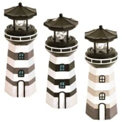 B&M Lighthouse Ornament With Rotating Solar Light - Grey -Garden Furniture Store 393263 lighthouse ornament with rotating solar light group