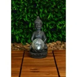 B&M Assorted Sitting Solar Buddha Garden Ornament -Garden Furniture Store 393441 sitting buddha garden ornament with solar crackle ball 2