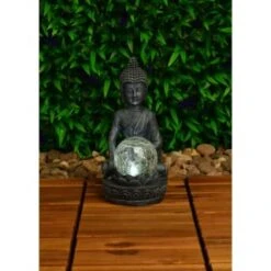 B&M Assorted Sitting Solar Buddha Garden Ornament -Garden Furniture Store 393441 sitting buddha garden ornament with solar crackle ball