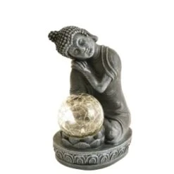 B&M Assorted Sitting Solar Buddha Garden Ornament -Garden Furniture Store 393441 sitting buddha garden ornament with solar crackle ball 4