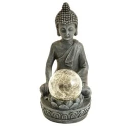 B&M Assorted Sitting Solar Buddha Garden Ornament -Garden Furniture Store 393441 sitting buddha garden ornament with solar crackle ball 5