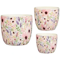 B&M Boho Garden Ceramic Plant Pots 3pk - Flowers